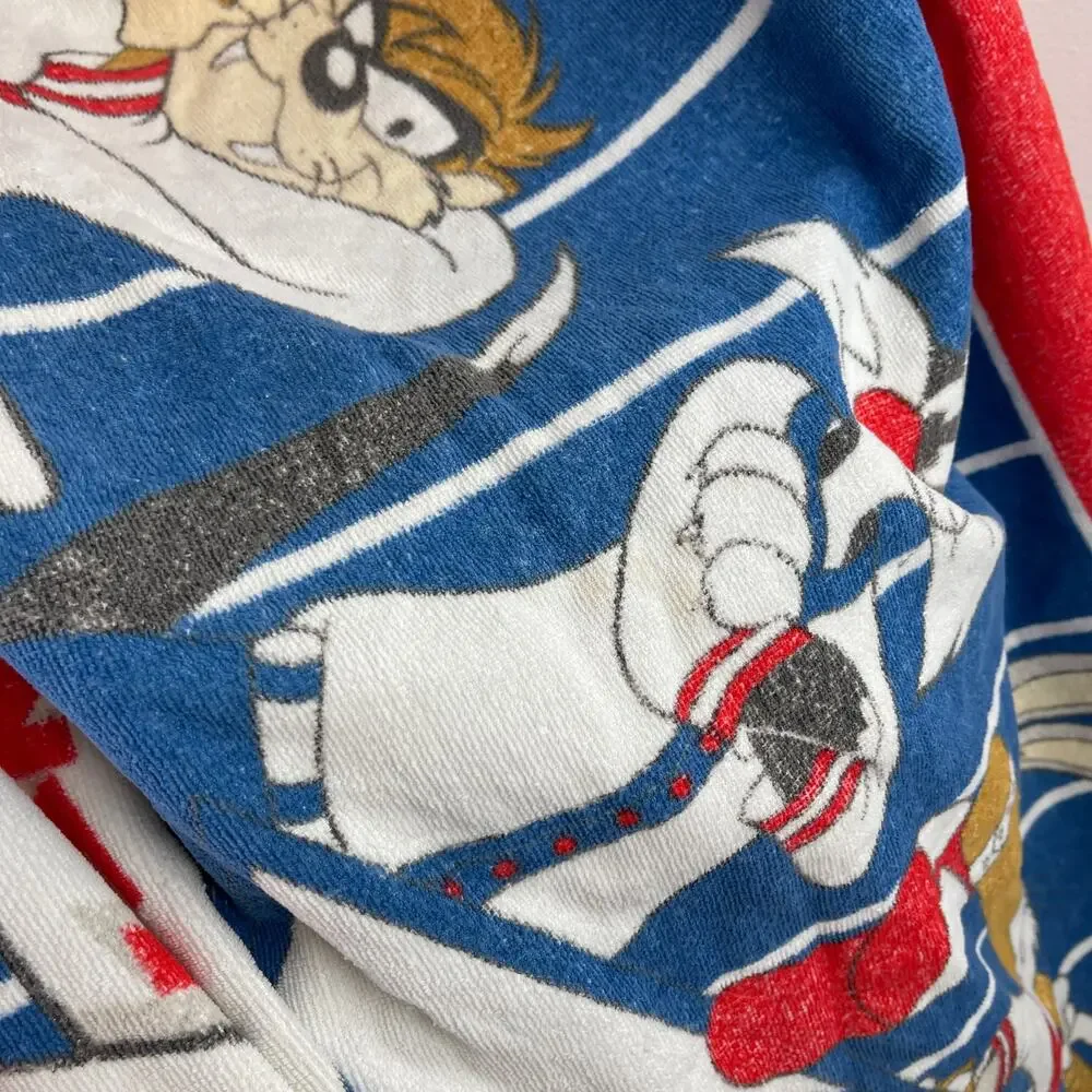 VINTAGE Looney Tunes MLB Blue Red White Baseball VTG Beach Towel